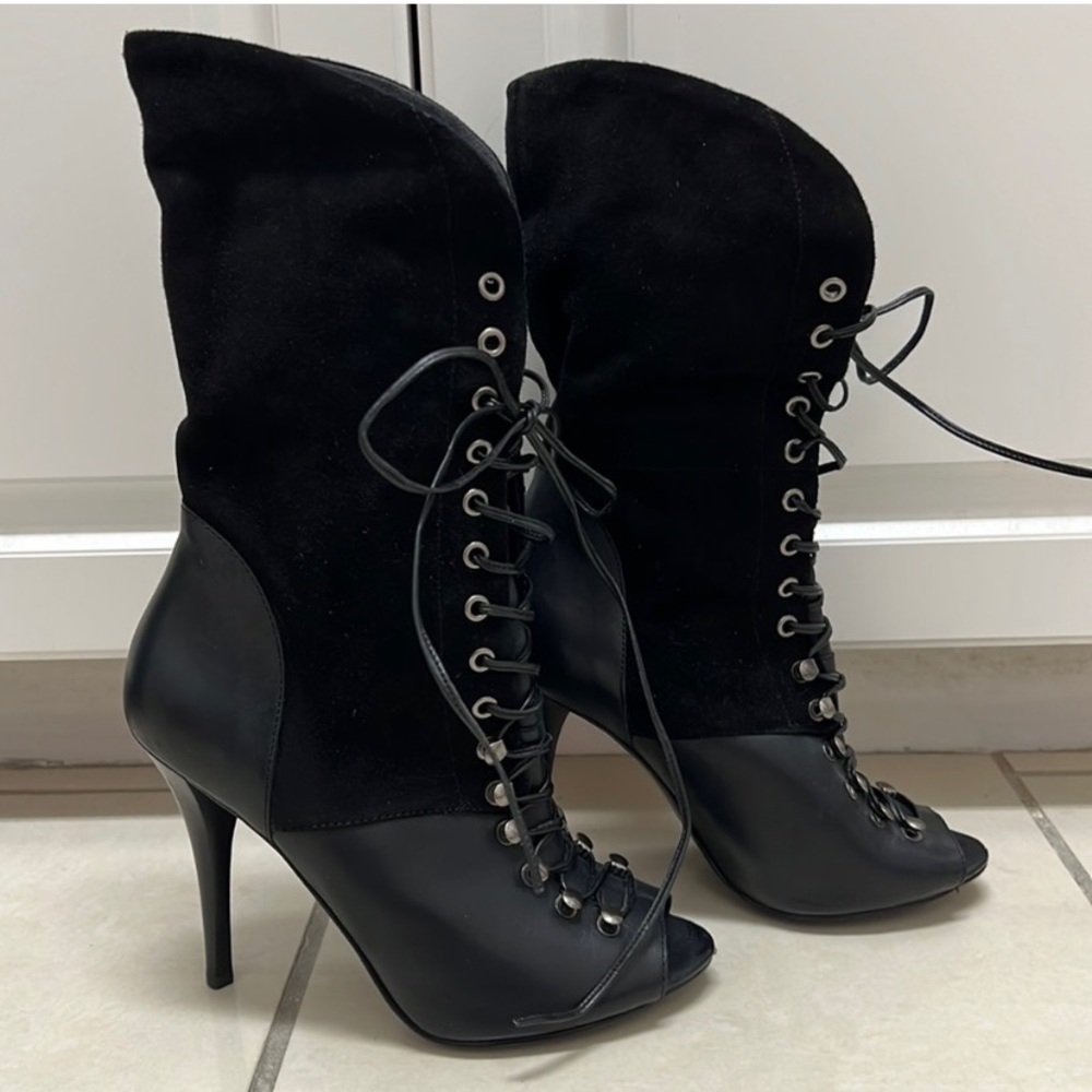 Guess Black Lace-Up Ankle Booties with Stiletto Heel